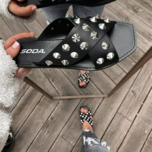 CRISS CROSS STUD SANDALS